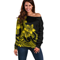 Polynesian Pride Plumeria Flowers Off Shoulder Sweater Polynesian Tribal Yellow Vibe LT9 Women Yellow - Polynesian Pride
