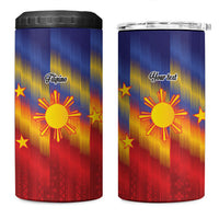 Personalized Philippines Eight Rays Sun 4 in 1 Can Cooler Tumbler Traditional Filipino Igorot Pattern Motif