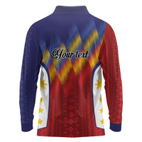 Personalized Philippines Eight Rays Sun Long Sleeve Polo Shirt Traditional Filipino Igorot Pattern Motif