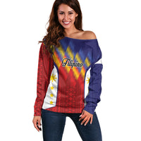 Personalized Philippines Eight Rays Sun Off Shoulder Sweater Traditional Filipino Igorot Pattern Motif
