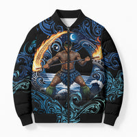 Samoa Siva Afi Bomber Puffer Jacket Fireknife Fire Dance Pacific Tribal Motif