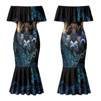 Samoa Siva Afi Couples Matching Mermaid Dress and Hawaiian Shirt Fireknife Fire Dance Pacific Tribal Motif
