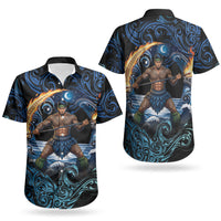 Samoa Siva Afi Couples Matching Off Shoulder Short Dress and Hawaiian Shirt Fireknife Fire Dance Pacific Tribal Motif