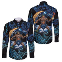 Samoa Siva Afi Family Matching Long Sleeve Bodycon Dress and Hawaiian Shirt Fireknife Fire Dance Pacific Tribal Motif