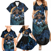 Samoa Siva Afi Family Matching Summer Maxi Dress and Hawaiian Shirt Fireknife Fire Dance Pacific Tribal Motif