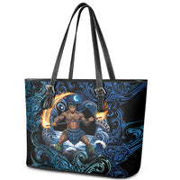 Samoa Siva Afi Leather Tote Bag Fireknife Fire Dance Pacific Tribal Motif