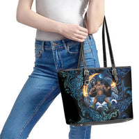Samoa Siva Afi Leather Tote Bag Fireknife Fire Dance Pacific Tribal Motif