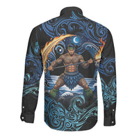 Samoa Siva Afi Long Sleeve Button Shirt Fireknife Fire Dance Pacific Tribal Motif