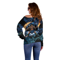 Samoa Siva Afi Off Shoulder Sweater Fireknife Fire Dance Pacific Tribal Motif