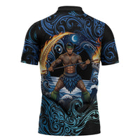 Samoa Siva Afi Zipper Polo Shirt Fireknife Fire Dance Pacific Tribal Motif