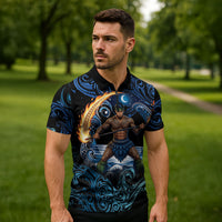 Samoa Siva Afi Zipper Polo Shirt Fireknife Fire Dance Pacific Tribal Motif