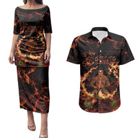 Samoa Siva Afi Dance Fireknife Couples Matching Puletasi and Hawaiian Shirt Polynesian Heritage Fire Dance