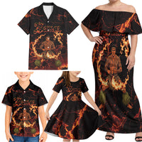 Samoa Siva Afi Dance Fireknife Family Matching Off Shoulder Maxi Dress and Hawaiian Shirt Polynesian Heritage Fire Dance