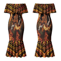 Samoa Siva Afi Dance Fireknife Couples Matching Mermaid Dress and Hawaiian Shirt Samoan Tribal Motif Dancing in the Fire