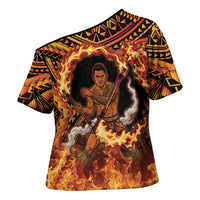Samoa Siva Afi Dance Fireknife Cross Shoulder Shirt Samoan Tribal Motif Dancing in the Fire