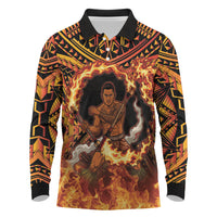 Samoa Siva Afi Dance Fireknife Long Sleeve Polo Shirt Samoan Tribal Motif Dancing in the Fire