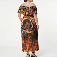 Samoa Siva Afi Dance Fireknife Off Shoulder Maxi Dress Samoan Tribal Motif Dancing in the Fire