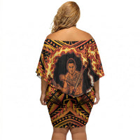 Samoa Siva Afi Dance Fireknife Off Shoulder Short Dress Samoan Tribal Motif Dancing in the Fire