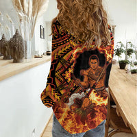 Samoa Siva Afi Dance Fireknife Women Casual Shirt Samoan Tribal Motif Dancing in the Fire