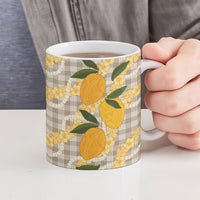 Maku'e Hawaiian Mango Palaka Ceramic Mug Aloha Hibiscus Pikake Lei
