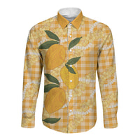 Alani Hawaiian Mango Palaka Long Sleeve Button Shirt Aloha Hibiscus Pikake Lei