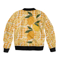 Alani Hawaiian Mango Palaka Sleeve Zip Bomber Jacket Aloha Hibiscus Pikake Lei