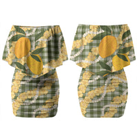 Uliuli Ahiahia Hawaiian Mango Palaka Couples Matching Off Shoulder Short Dress and Hawaiian Shirt Aloha Hibiscus Pikake Lei