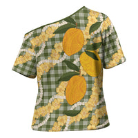 Uliuli Ahiahia Hawaiian Mango Palaka Cross Shoulder Shirt Aloha Hibiscus Pikake Lei