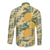 Uliuli Ahiahia Hawaiian Mango Palaka Long Sleeve Button Shirt Aloha Hibiscus Pikake Lei