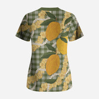 Uliuli Ahiahia Hawaiian Mango Palaka Scrub Top Aloha Hibiscus Pikake Lei