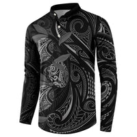 Hawaiian Mango Tribal Tattoo Button Sweatshirt Black White Pacific Traditional Pattern