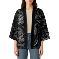 Hawaiian Mango Tribal Tattoo Kimono Black White Pacific Traditional Pattern