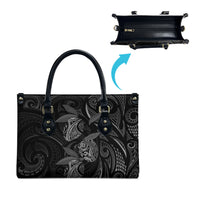 Hawaiian Mango Tribal Tattoo Leather Bag Black White Pacific Traditional Pattern