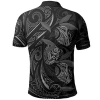 Hawaiian Mango Tribal Tattoo Polo Shirt Black White Pacific Traditional Pattern