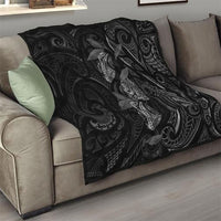 Hawaiian Mango Tribal Tattoo Quilt Black White Pacific Traditional Pattern