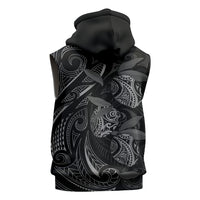 Hawaiian Mango Tribal Tattoo Sleeveless Hoodie Black White Pacific Traditional Pattern
