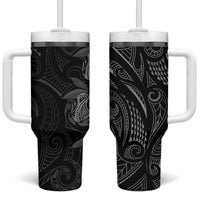 Hawaiian Mango Tribal Tattoo Tumbler With Handle Black White Pacific Traditional Pattern