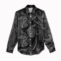 Hawaiian Mango Tribal Tattoo Women Casual Shirt Black White Pacific Traditional Pattern