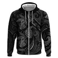 Hawaiian Mango Tribal Tattoo Zip Hoodie Black White Pacific Traditional Pattern