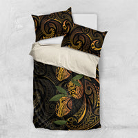 Hawaiian Mango Tribal Tattoo Bedding Set Gold Pacific Traditional Pattern