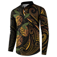 Hawaiian Mango Tribal Tattoo Button Sweatshirt Gold Pacific Traditional Pattern
