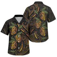 Hawaiian Mango Tribal Tattoo Family Matching Summer Maxi Dress and Hawaiian Shirt Gold Pacific Traditional Pattern