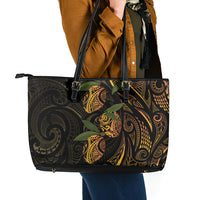 Hawaiian Mango Tribal Tattoo Leather Tote Bag Gold Pacific Traditional Pattern