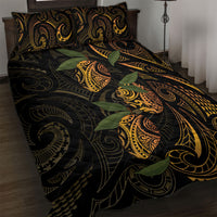 Hawaiian Mango Tribal Tattoo Quilt Bed Set Gold Pacific Traditional Pattern