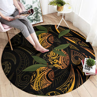 Hawaiian Mango Tribal Tattoo Round Carpet Gold Pacific Traditional Pattern