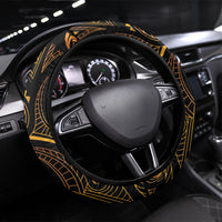 Hawaiian Mango Tribal Tattoo Steering Wheel Cover Gold Pacific Traditional Pattern
