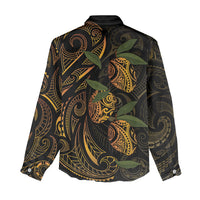Hawaiian Mango Tribal Tattoo Women Casual Shirt Gold Pacific Traditional Pattern