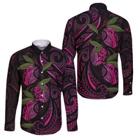 Hawaiian Mango Tribal Tattoo Family Matching Off Shoulder Short Dress and Hawaiian Shirt Pink Pacific Traditional Pattern