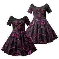 Hawaiian Mango Tribal Tattoo Family Matching Short Sleeve Bodycon Dress and Hawaiian Shirt Pink Pacific Traditional Pattern
