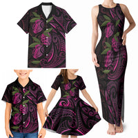 Hawaiian Mango Tribal Tattoo Family Matching Tank Maxi Dress and Hawaiian Shirt Pink Pacific Traditional Pattern